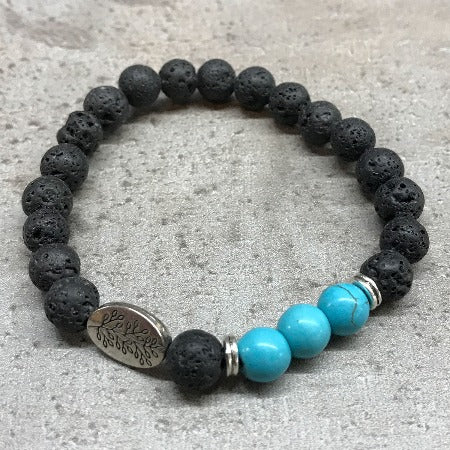 Turquoise Leaf Lava Bead Aromatherapy Bracelet